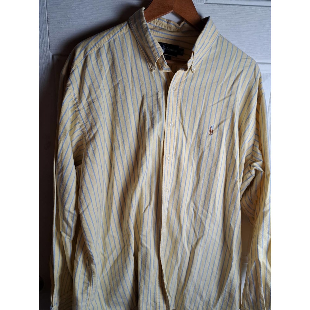 Mens Ralph Lauren Long Sleeve Button Up Sz Large Yellow & Blue Stripe Casual